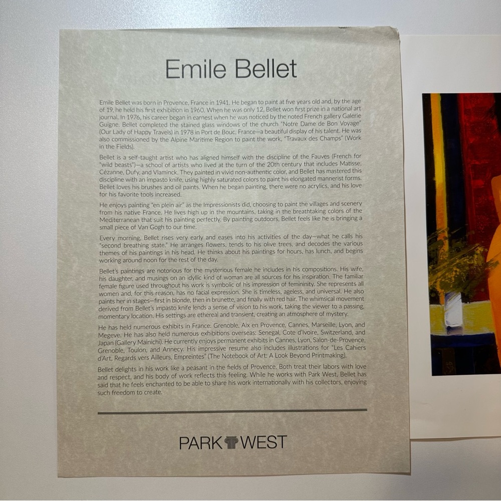 Park West Emilie Bellet "Dans la Maturite des Bles" 10x10 Lithograph print COA - Picture 13 of 14